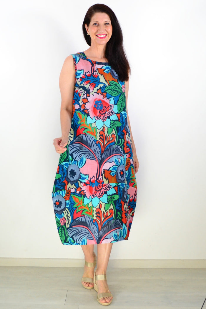 Orientique Cape Verde Bubble Dress shoulder tunic in lightweight fabric with a relaxed fit and vibrant print.