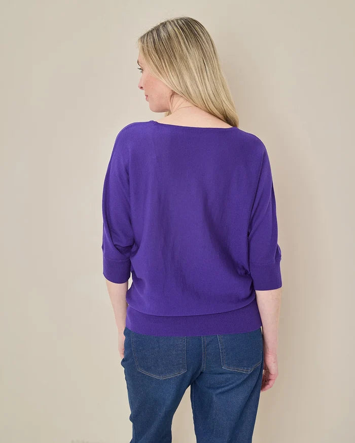 Gianna Batwing Style Merino Wool Jumper - Purple
