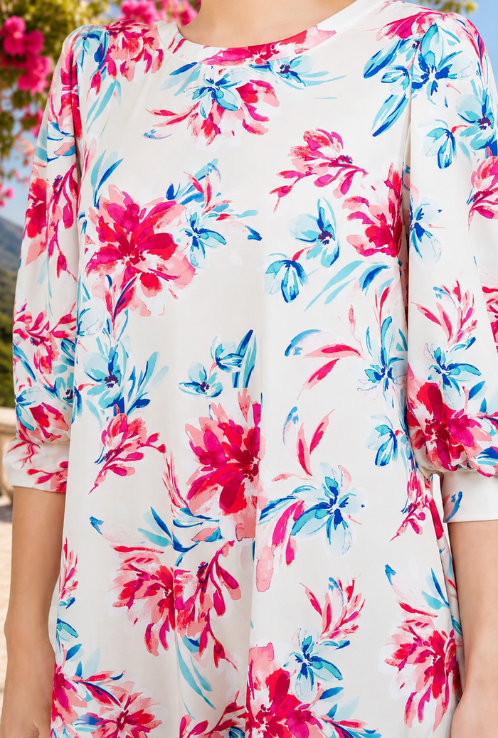 Lisa-Cream Floral Dress