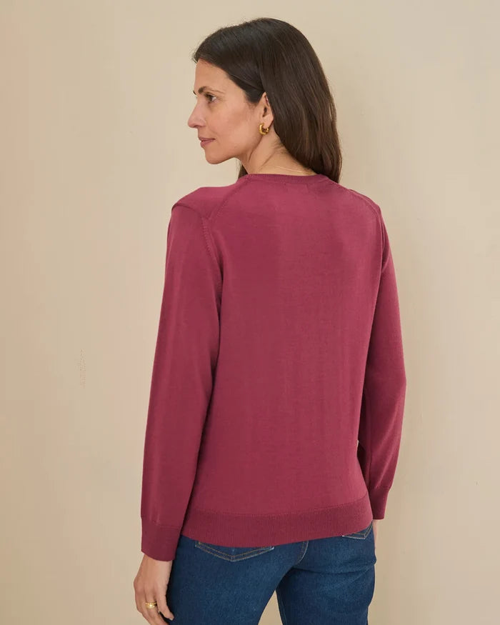 Merino Wool Crew Neck Jumper - Rosewood