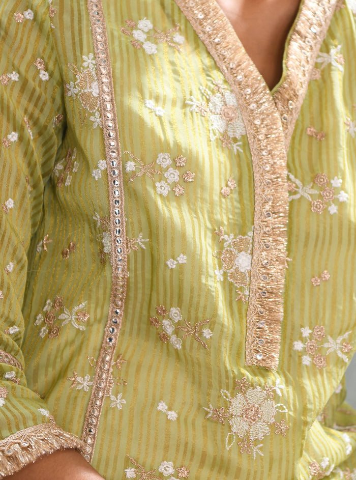 Mulmul Banarsi Carey Green Kurta