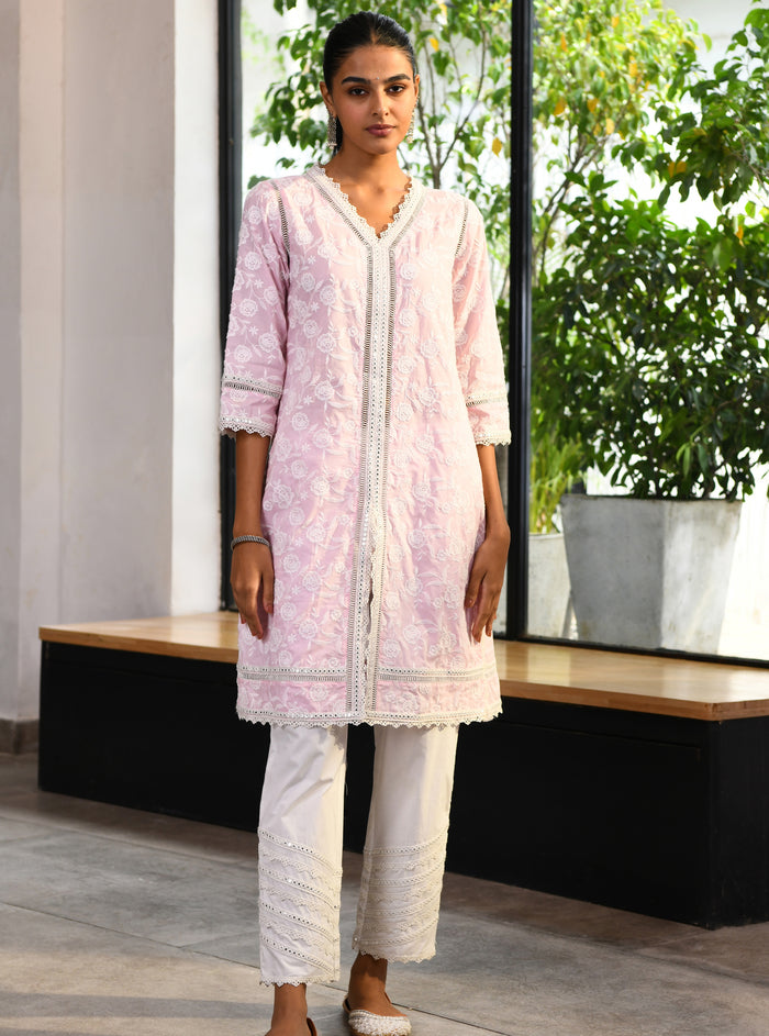 Mulmul Supima Cotton Briallen Kurta Pink