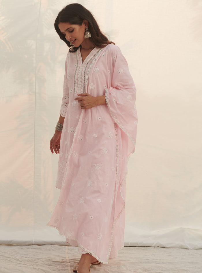 Mulmul Supima Cotton Parra Pink Dupatta