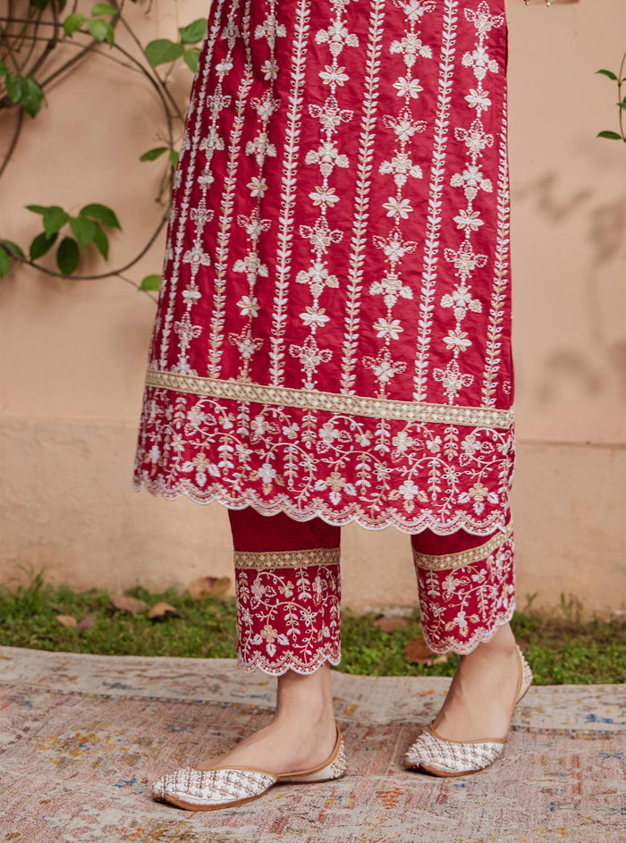 Mulmul Supima Cotton Purvayi Red Kurta