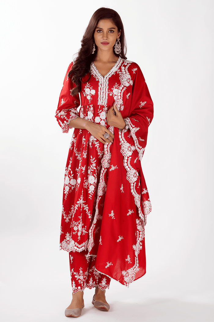 Mulmul Supima Cotton Zambi Red Pant