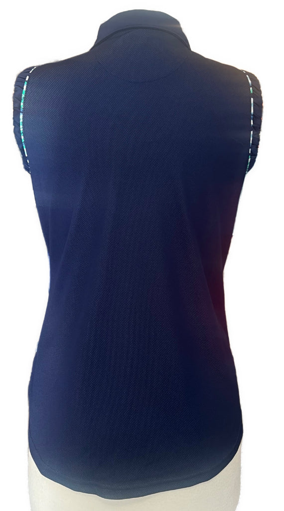 Pebble Beach Navy Ruched Sleeveless Woman's Golf Top Size L