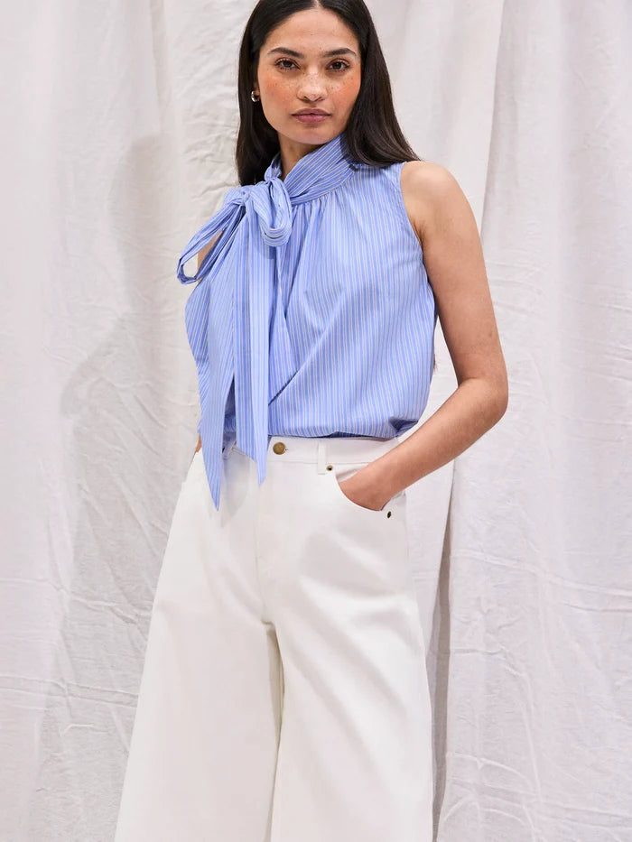 White cotton wide-leg culottes