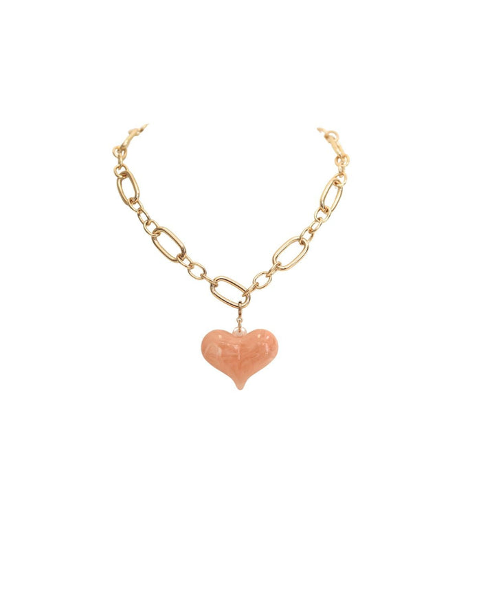 Pink Heart Wide Chain Necklace - The Pink Tulip Clothing
