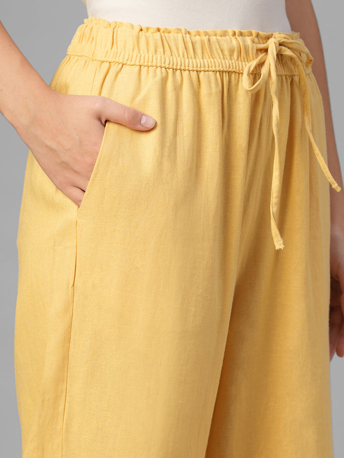 Women's Yellow Linen Viscose Regular Fit Pant