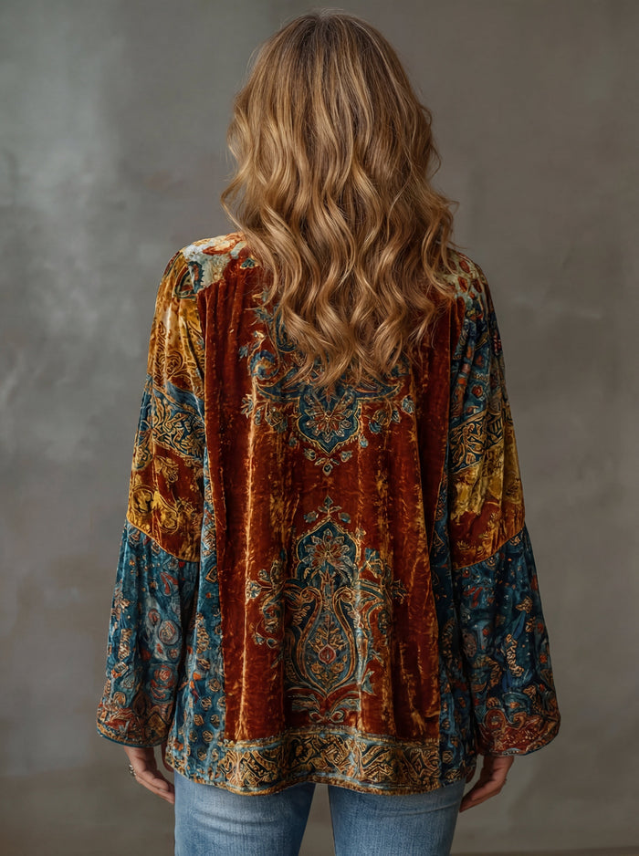 Ariana - Veste Kimono Femme Fluide Motif Bohème Brodé Style Élégant