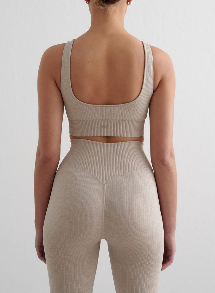 Beige Ribbed Seamless Bra