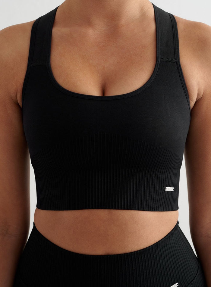Black High Support Ribbed Bra