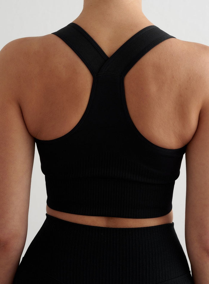 Black High Support Ribbed Bra