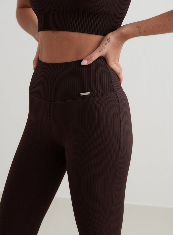 Cacao Ribbed Seamless Flare Tights