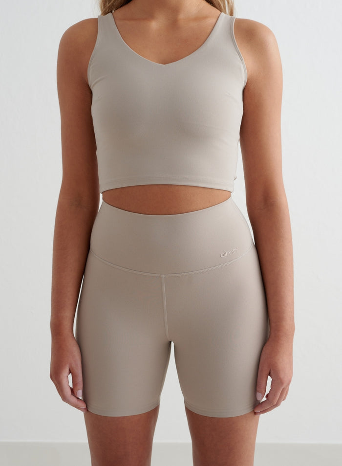 Dark clay Sense Midi Biker Shorts by aim'n with a high waist and buttery-soft second skin feel. [S - 175 cm]