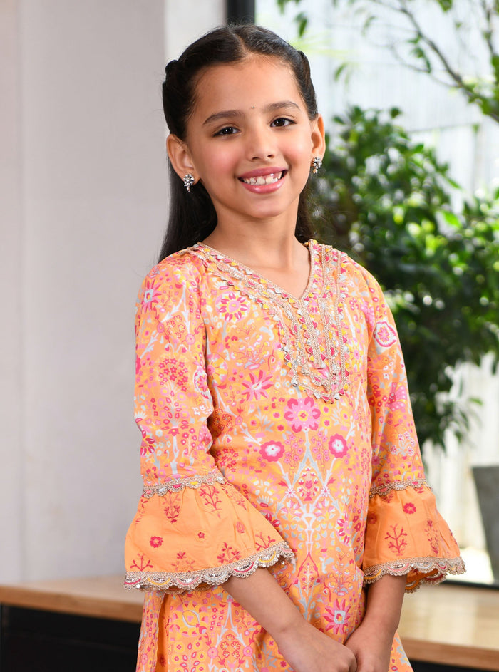Grace Supima Cotton Orange Kurta with Garara Set