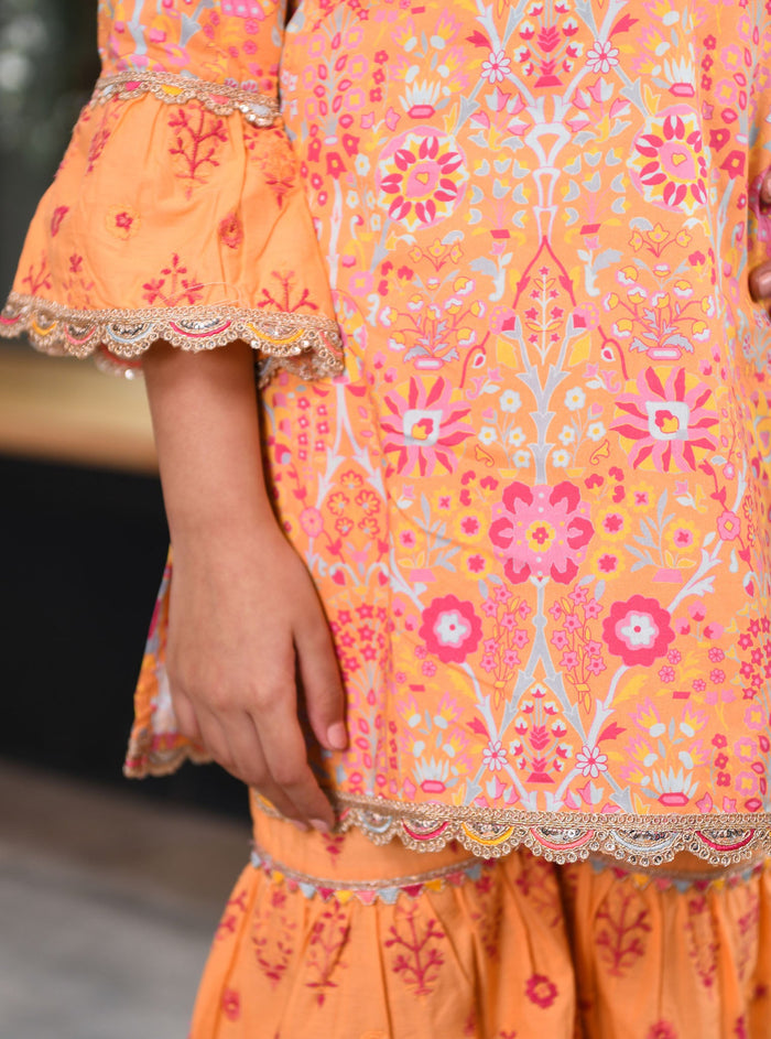 Grace Supima Cotton Orange Kurta with Garara Set