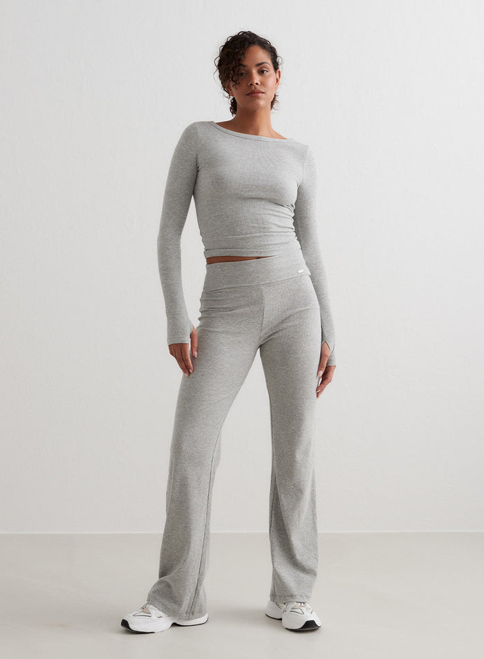 Grey Melange Ease Ribbed Pants