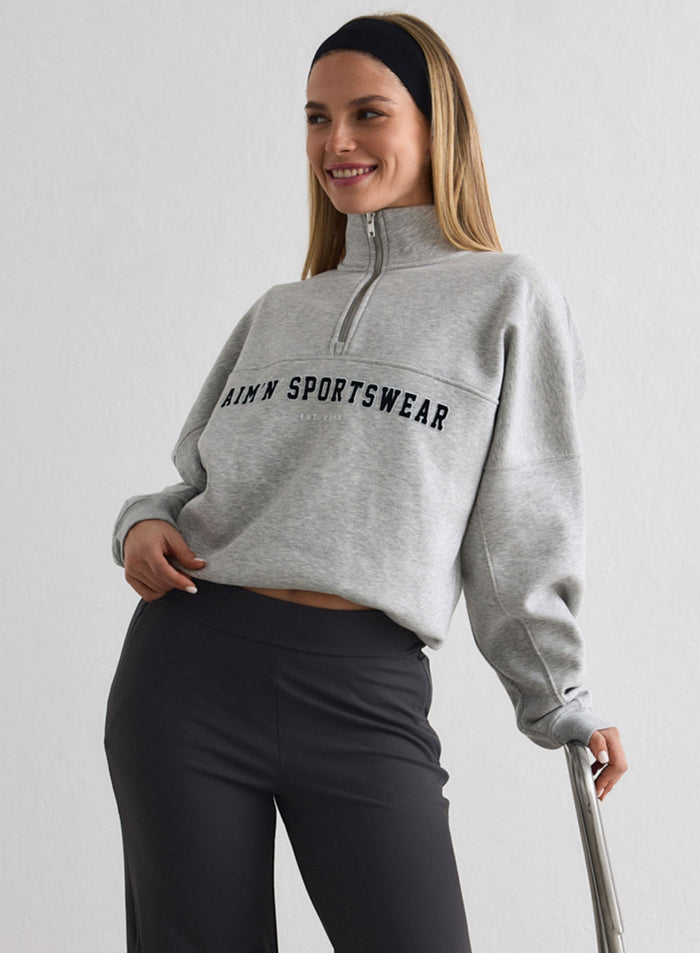 Grey Melange Varsity Sweat Half Zip
