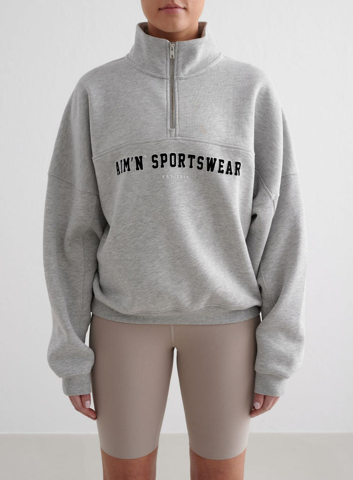 Grey Melange Varsity Sweat Half Zip