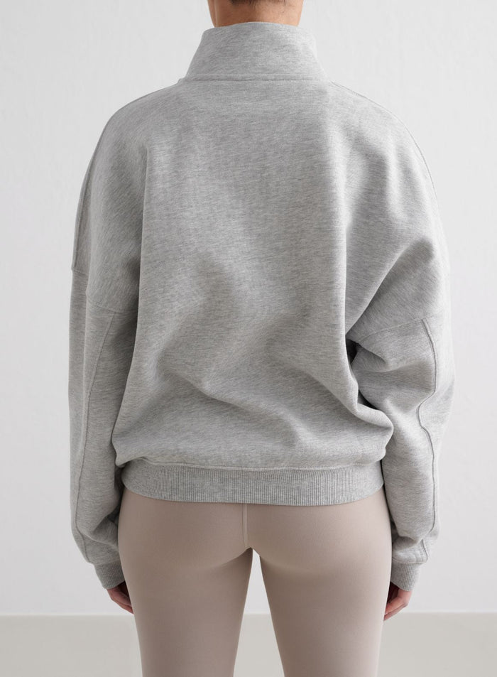 Grey Melange Varsity Sweat Half Zip