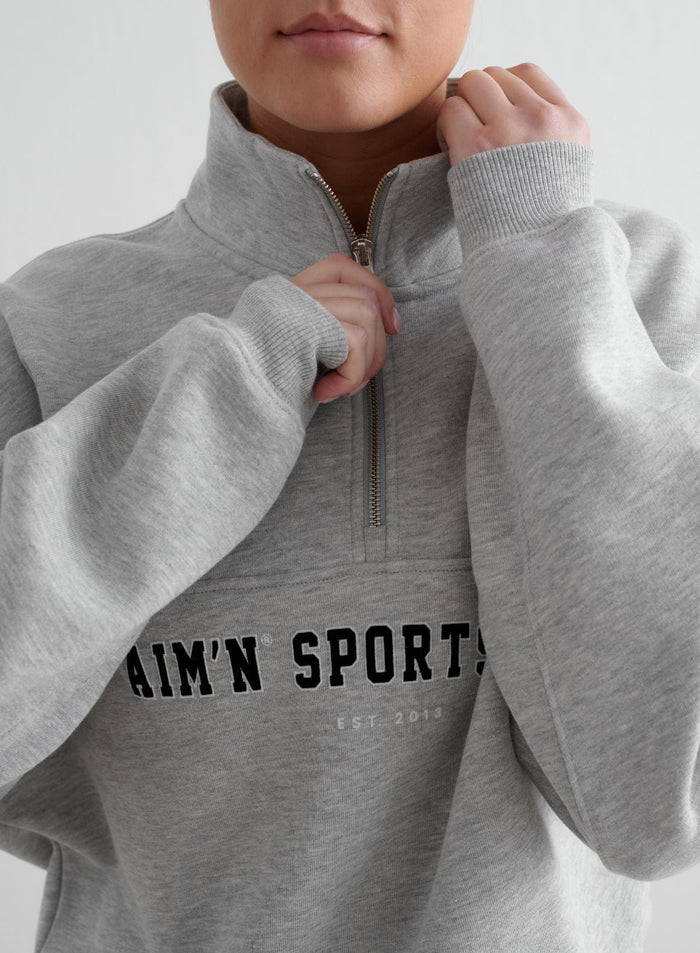 Grey Melange Varsity Sweat Half Zip