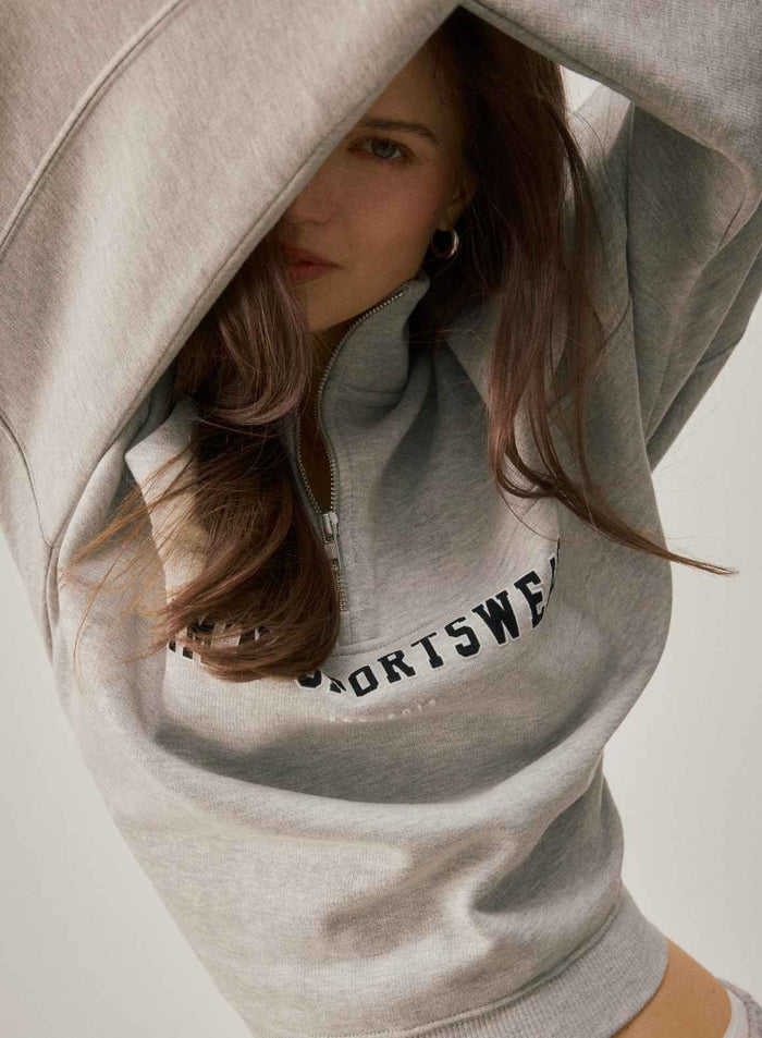 Grey Melange Varsity Sweat Half Zip