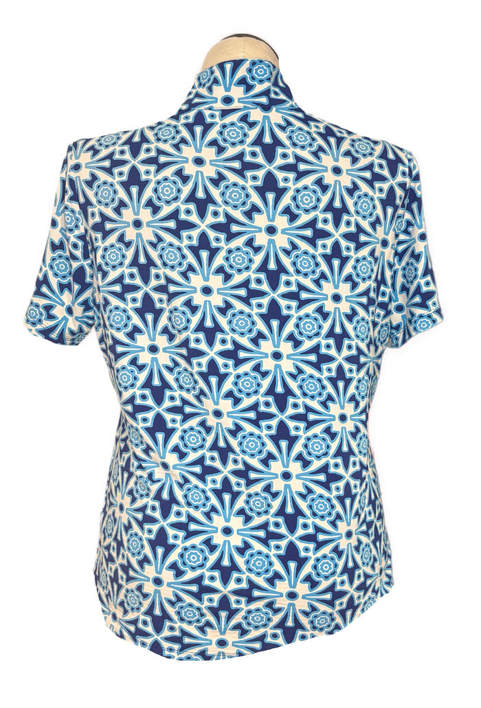 Ibkul Blue, Navy & White Short Sleeve Mock Top Size XL