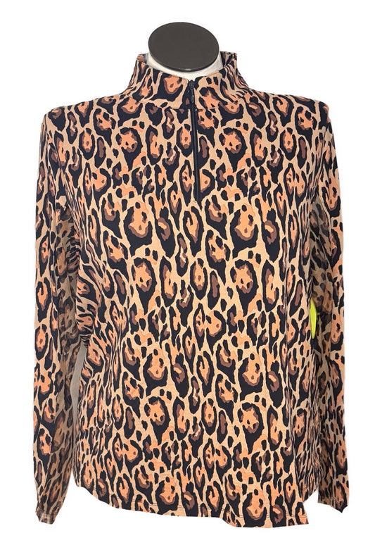 Ibkul Leopard Print Long Sleeve Zip Mock Sun Shirt Size XXL