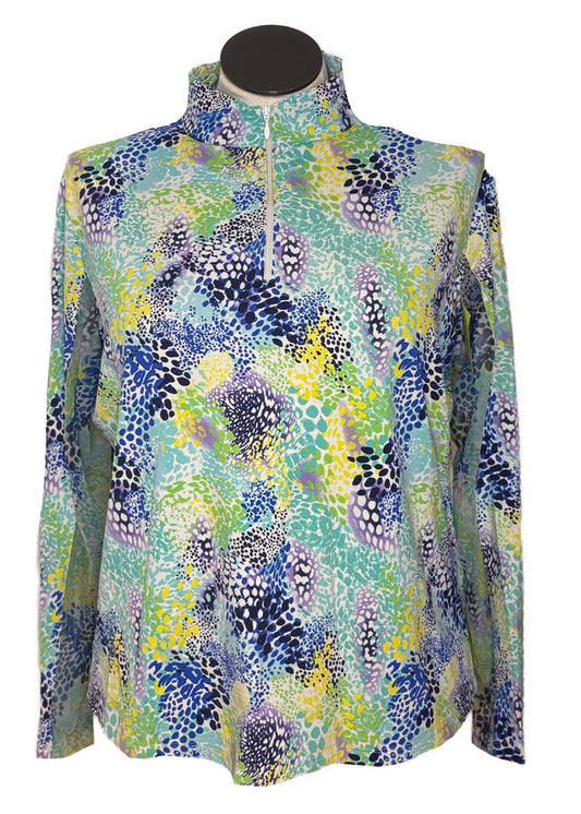 Ibkul Women's Naomi Long Sleeve Print Zip Golf Sunshirt Size XXL