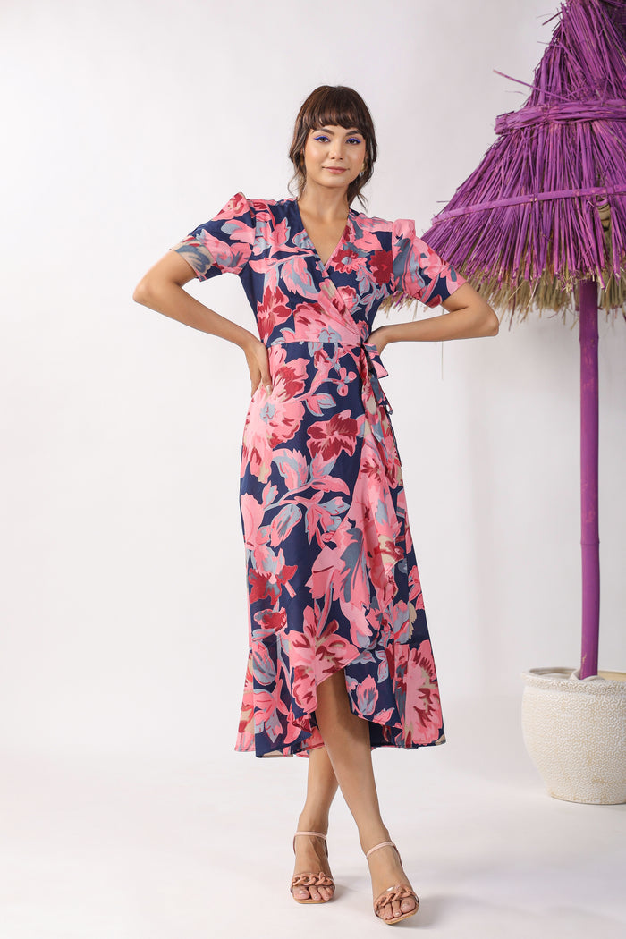 Indigo Print on Cotton Wrap Around Dress