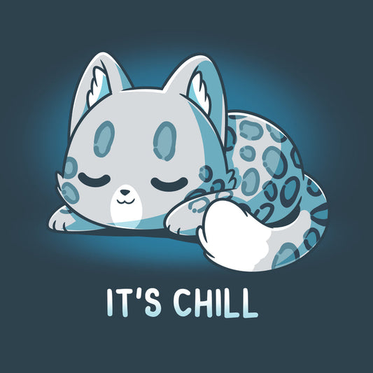 Premium Cotton T-shirt_TeeTurtle denim blue It's Chill apparel featuring a snow leopard curled up with its eyes closed.