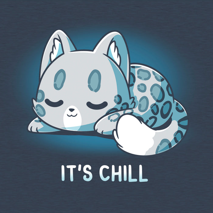 Classic Cotton T-shirt_TeeTurtle heather navy It's Chill apparel featuring a snow leopard curled up with its eyes closed.