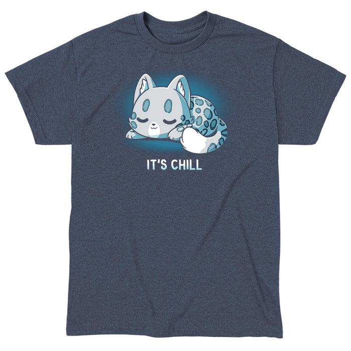 Classic Cotton T-shirt_TeeTurtle heather navy It's Chill apparel featuring a snow leopard curled up with its eyes closed.