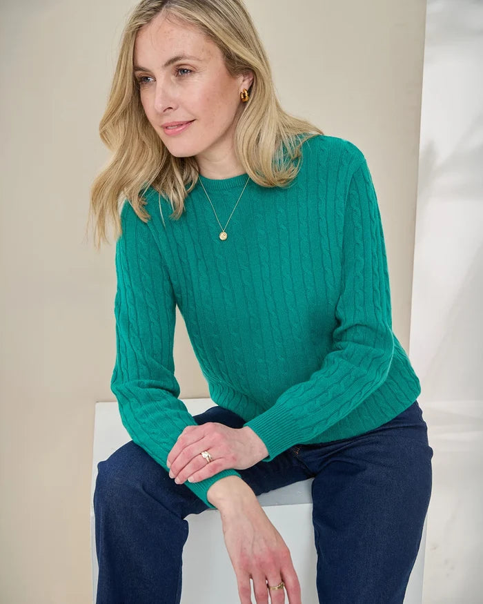 Lambswool Cable Crew Neck Jumper - Emerald