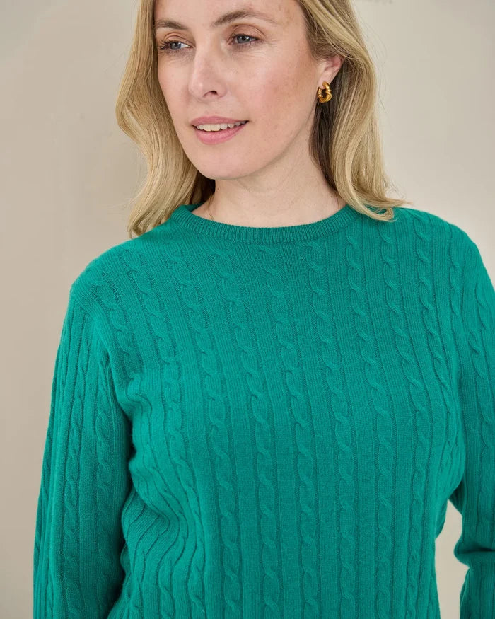 Lambswool Cable Crew Neck Jumper - Emerald