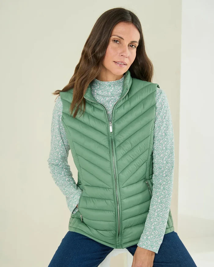Lightly Padded Quilted Gilet - Sage