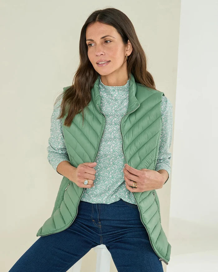 Lightly Padded Quilted Gilet - Sage