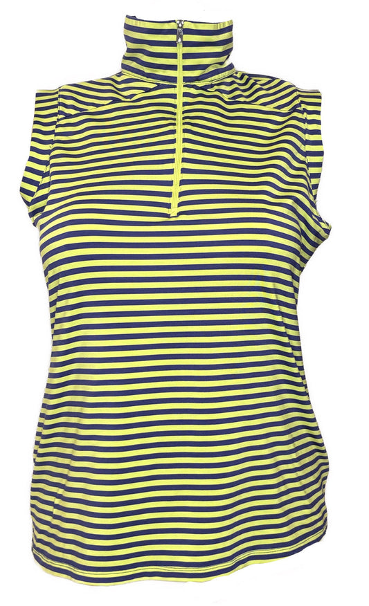 Lopez Women's Navy & Lime Striped Sleeveless Golf Top Size XL