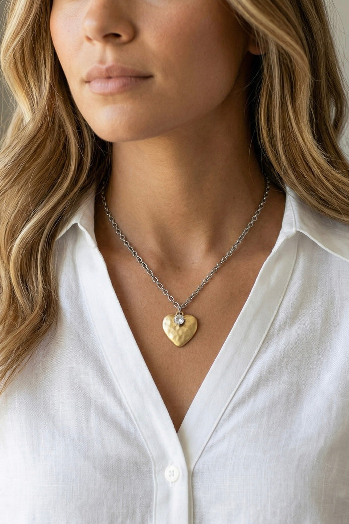 multi metal simple gold heart with crystal