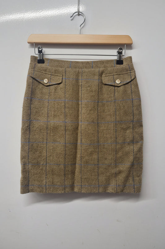 MAGEE Beige Tweed Pencil Skirt Tartan Knee-Length UK 8 EU 36 - USED