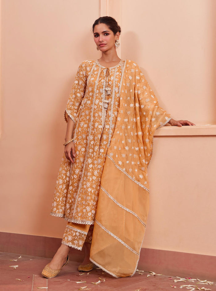 Mulmul Ajara Orange Dupatta