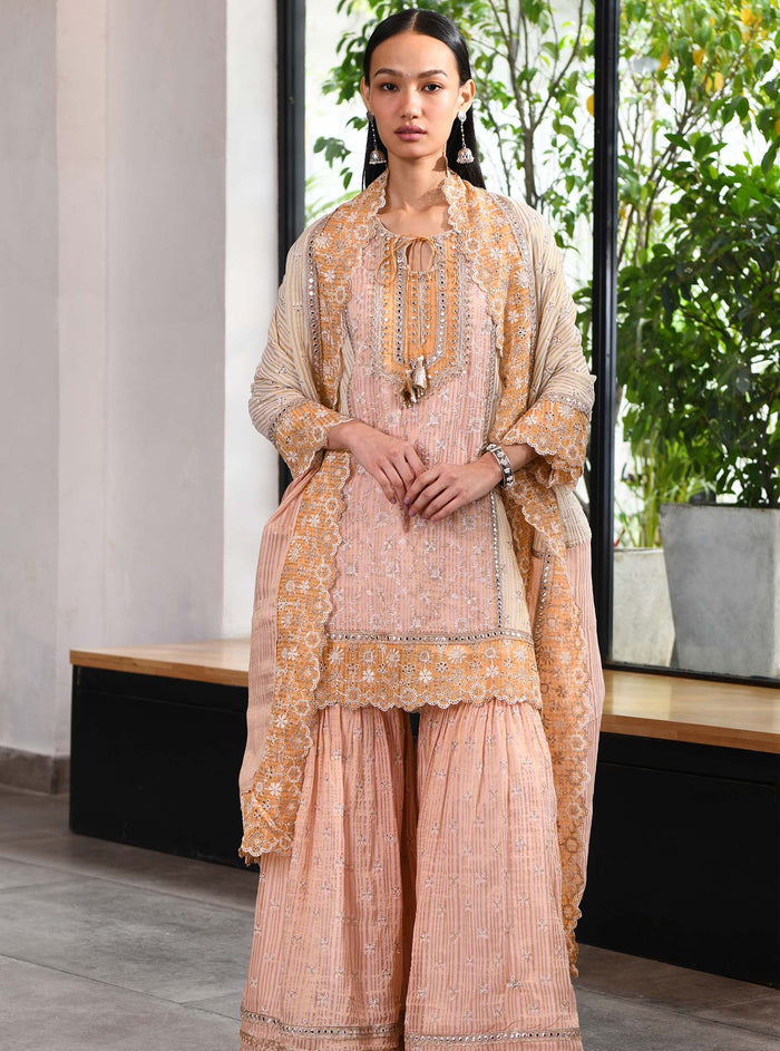 Mulmul Banarsi Birchin Pink Kurta