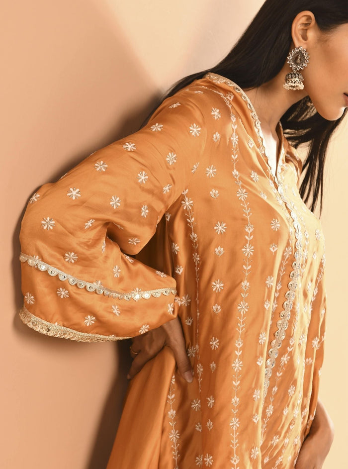 Mulmul Cupro Amara Orange Kurta