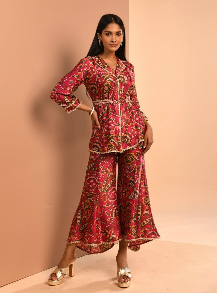 Mulmul Cupro Bree Fuchsia Kurta