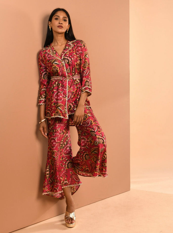 Mulmul Cupro Bree Fuchsia Kurta