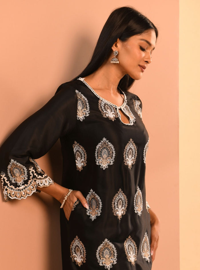 Mulmul Cupro Sydney Black Kurta