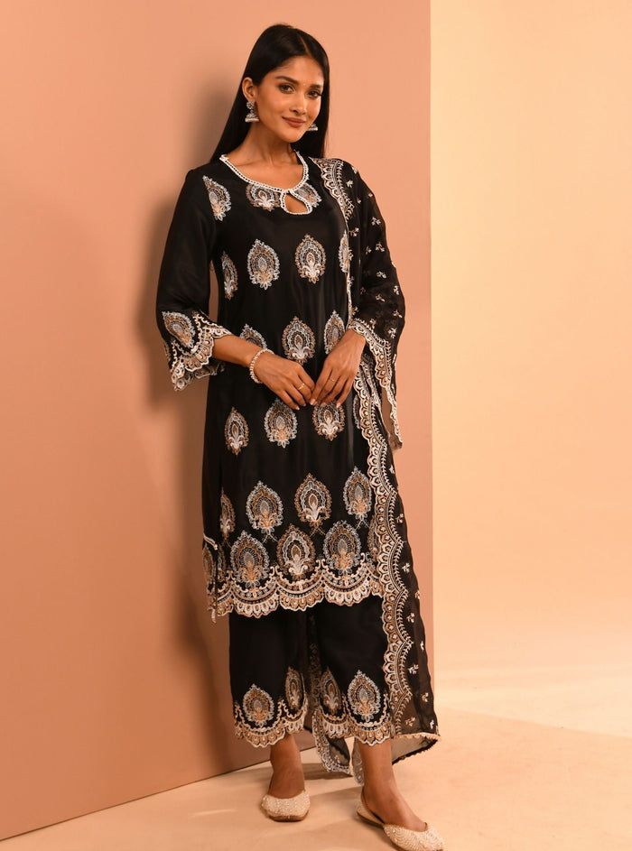 Mulmul Cupro Sydney Black Kurta