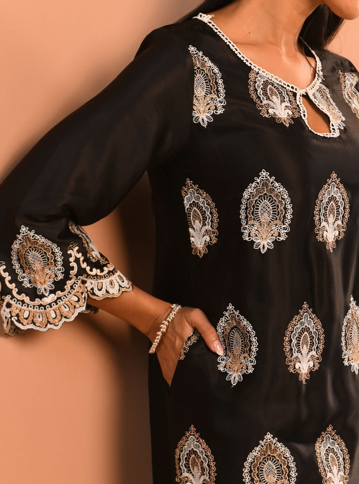 Mulmul Cupro Sydney Black Kurta