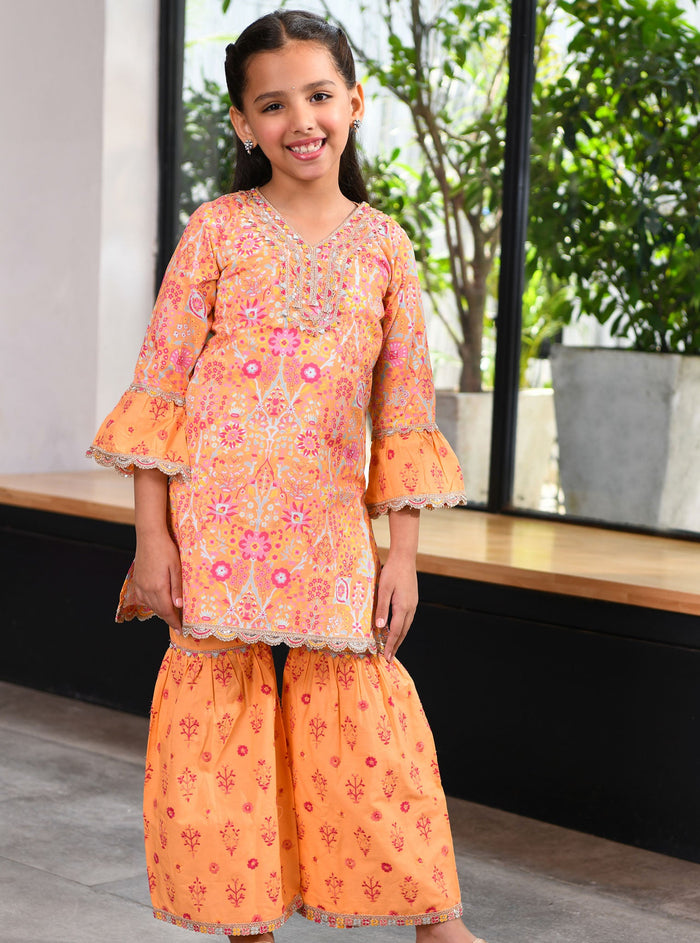 Mulmul Orange Supima Cotton Grace Kurta